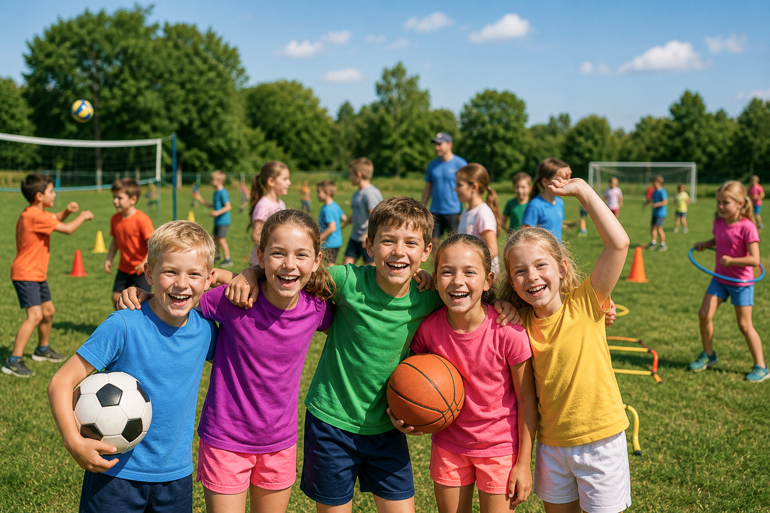 Spielende Kinder auf einem Sportplatz 